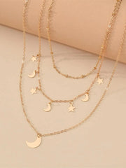 Moon & Star Charm Layered Necklace - All About Eg
