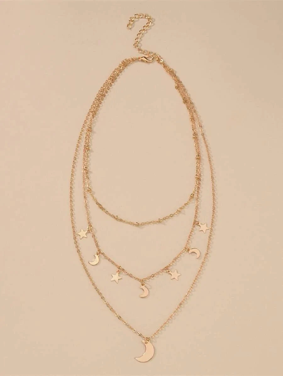 Moon & Star Charm Layered Necklace - All About Eg