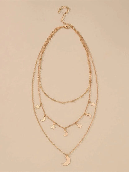 Moon & Star Charm Layered Necklace - All About Eg