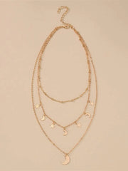 Moon & Star Charm Layered Necklace - All About Eg