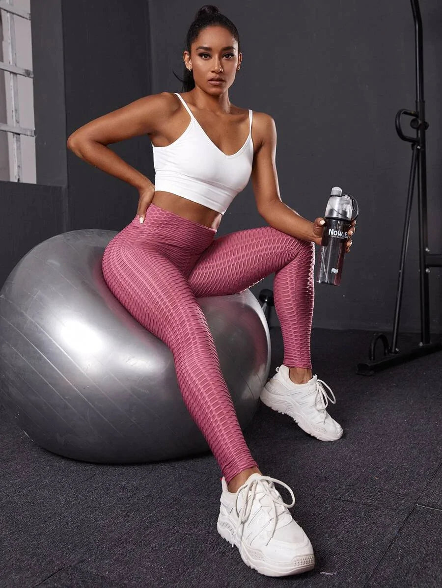 Sports leggings with honeycomb pattern and striped waist - All About Eg